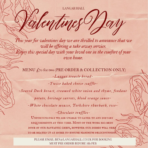 Valentine's Day Dining - Special Menus for Delivery &amp; Collection