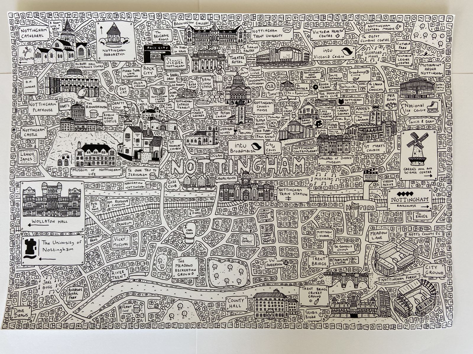 Nottingham Doodle Map by Dave Draws | Visit Nottinghamshire
