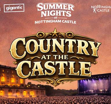 Country at the Castle text with Nottingham Castle in the background next to a stage and audience
