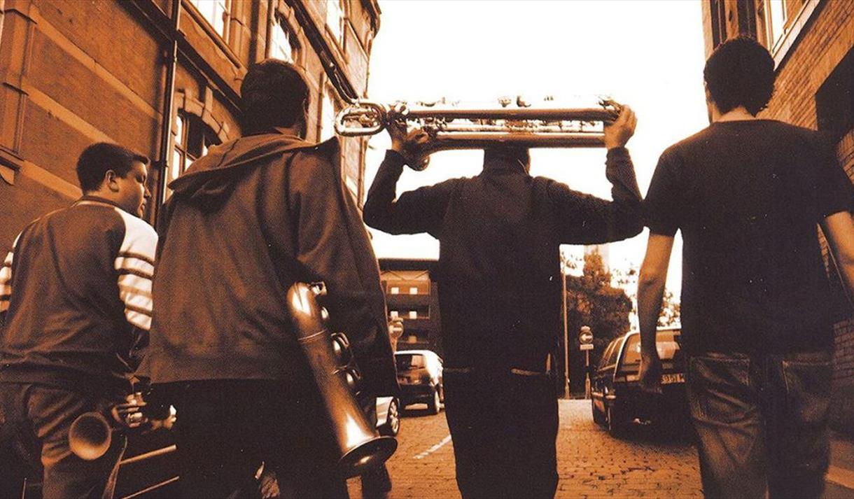 image of the back of the band called the haggis horns