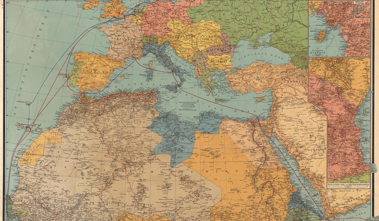An image of an old map of the European and African continents