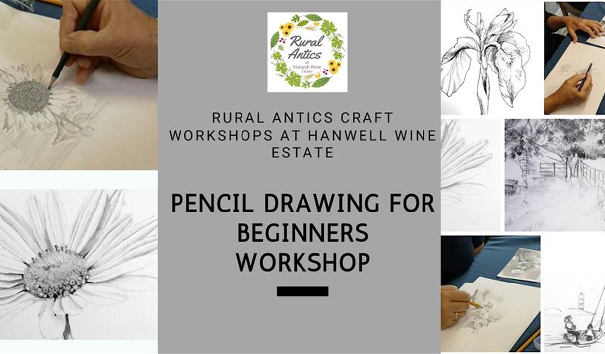 Graphic for the workshop including the title of the event and photos of pencil drawing.
