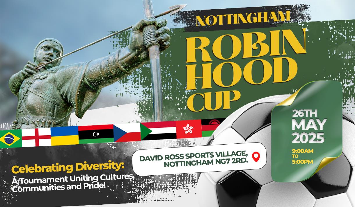 Graphic for the event including title of the event and a photo of the Robin Hood statue