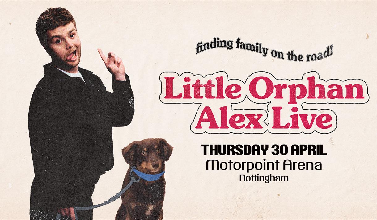 Event poster featuring singer-songwriter Alex Warren alongside a dog with collar and lead