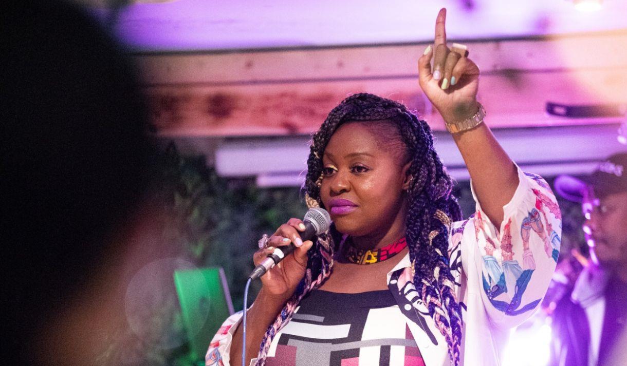 Singer holding a microphone