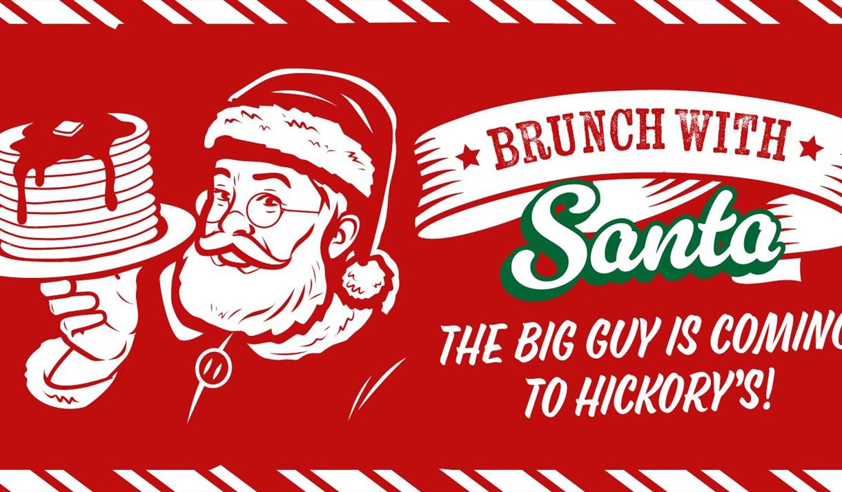 Graphic showing a cartoon santa holding a stack of pancakes