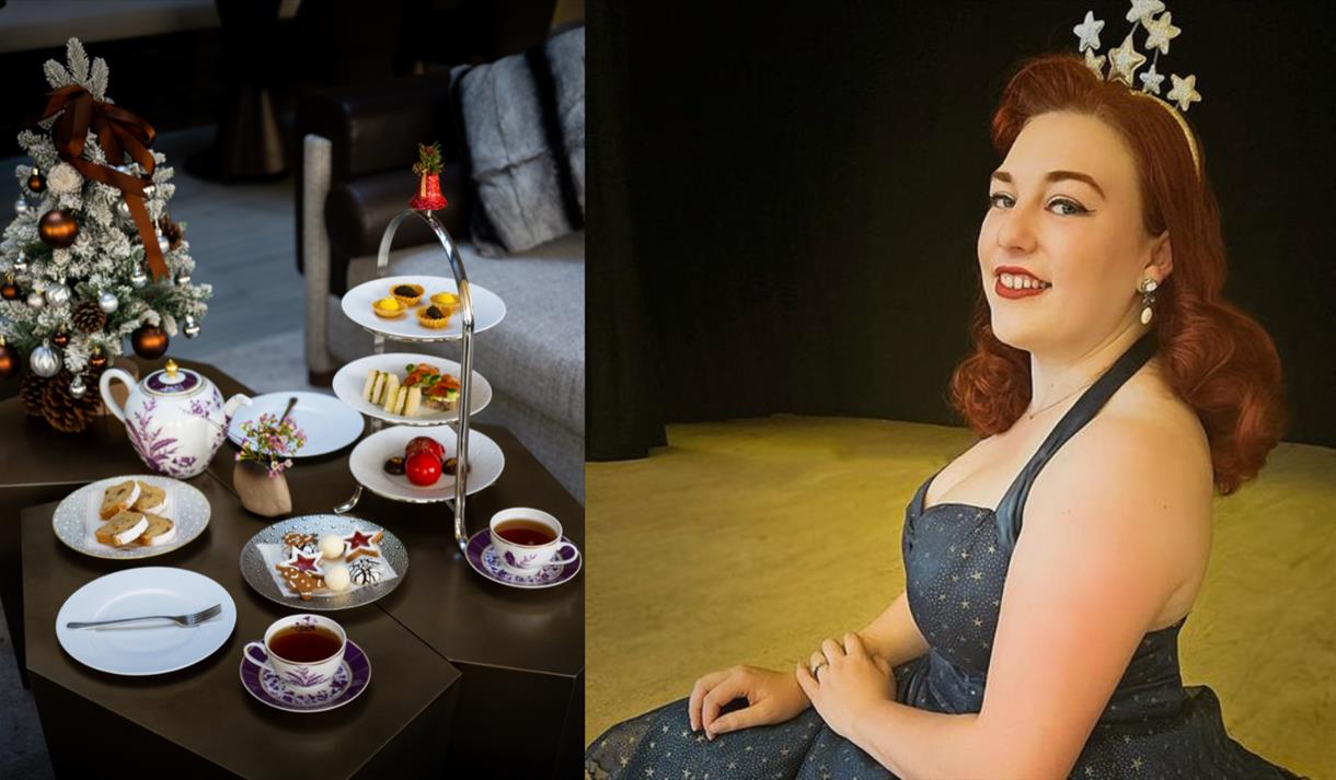 Photo of afternoon tea platter and singer