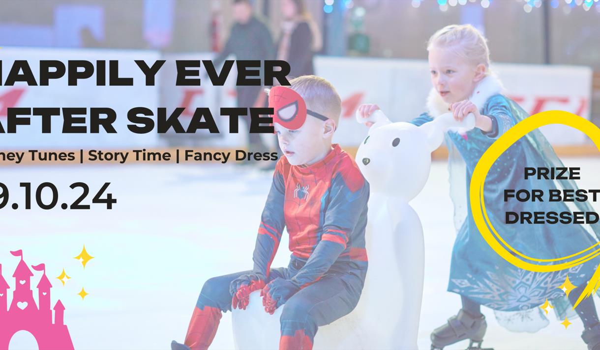 Graphic for the event showing the title and a photo of young children in fancy dress on the ice in the background