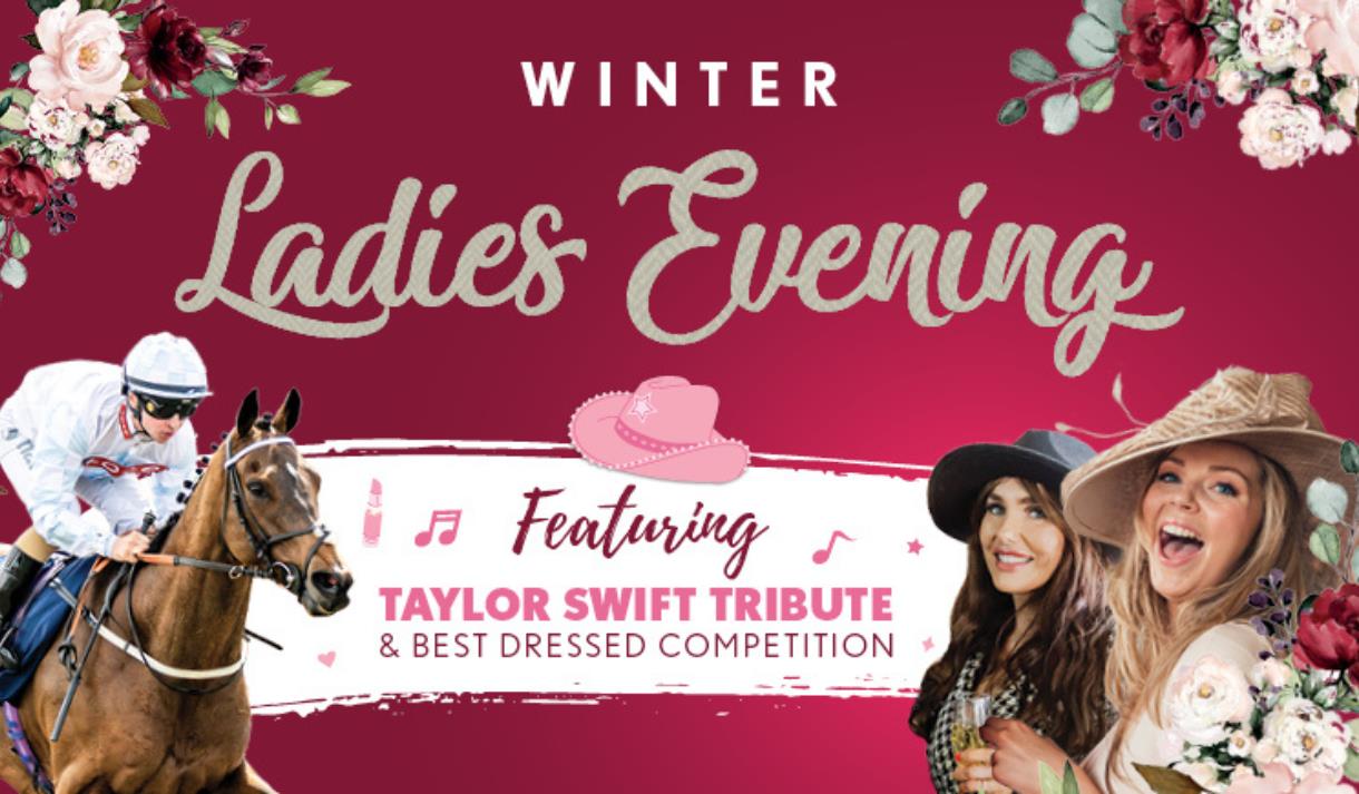 Female racegoers enjoy the excitement of an evening at the races