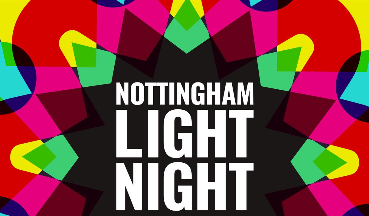 Nottingham Light Night graphic with kaleidoscope background