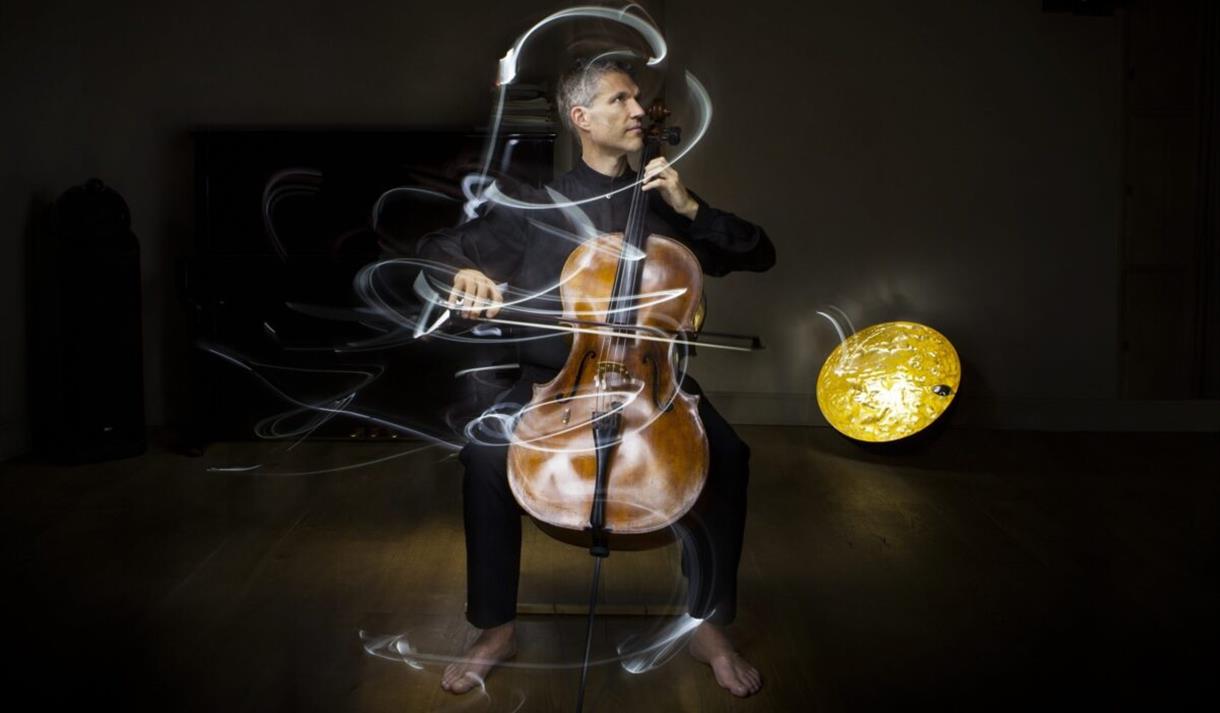 Stylised image of Matthew Barley playing the cello