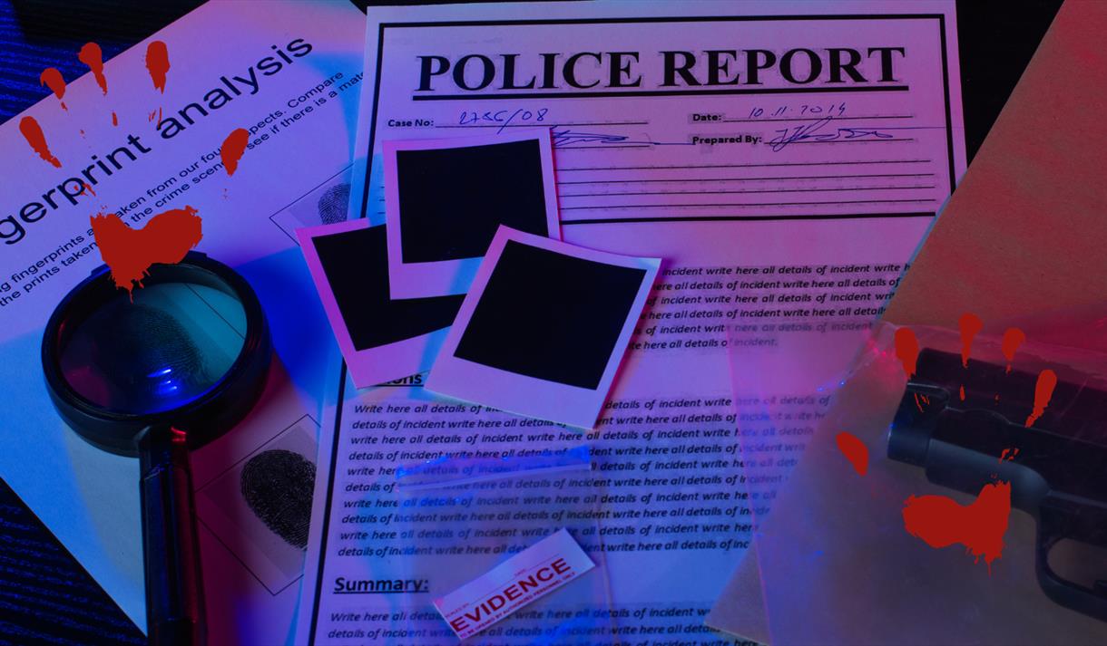 Photo of fake police reports and blank polaroids