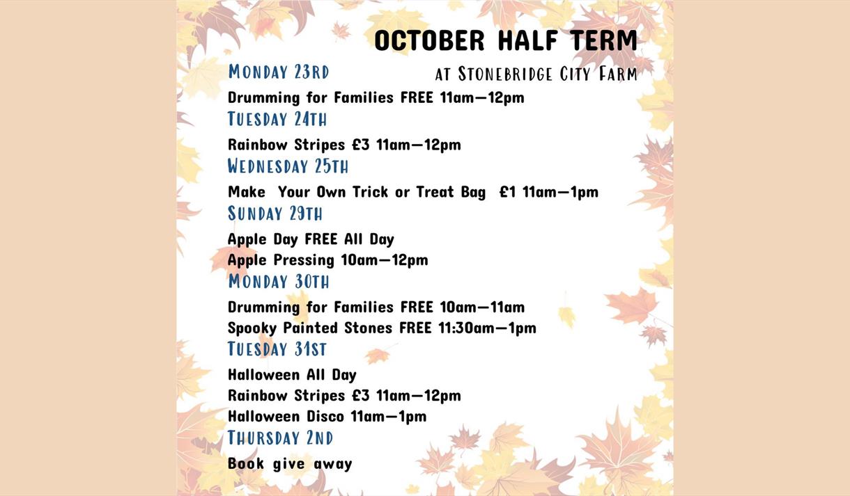 Stonebridge City Farm October 2023 Half Term Activities

