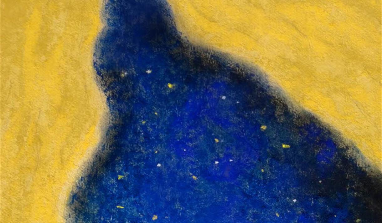 Illustrated graphic showing a small plane flying through the sky. It cuts through a gold landscape, leaving a blue trail in its wake.