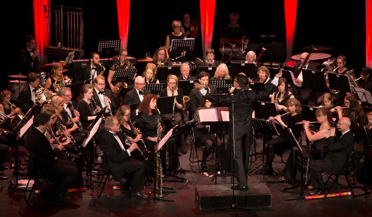 Photo of a big band performing