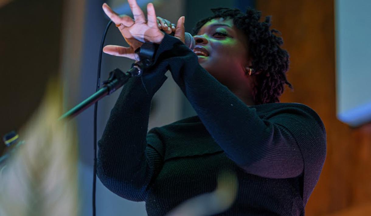 Lead singer of Moonlit in performance