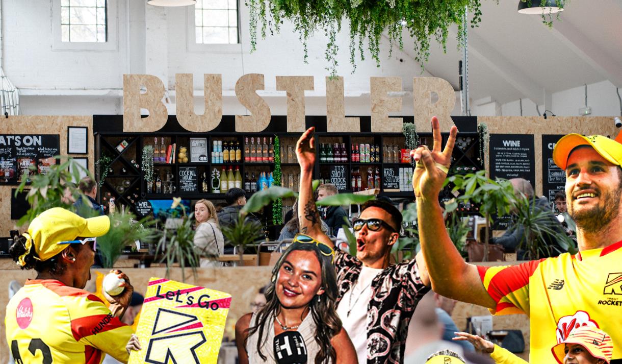 Photo of Bustler Market with an overlay of Trent Rocket players