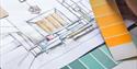 interior design sketched and colour swatches